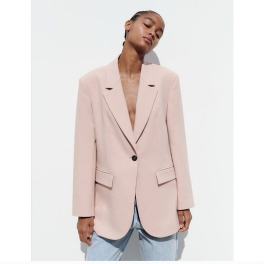Zara Women's Blazer in Soft Pink. One Small Dot Spot Shown On Photo